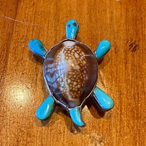 Zuni Turtle Shell Pendant with Turquoise Accents